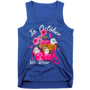 October We Wear Pink Pumpkin Ghost Halloween Breast Cancer Tank Top