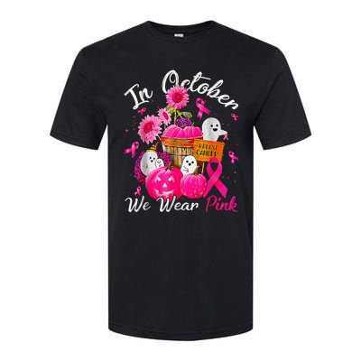 October We Wear Pink Pumpkin Ghost Halloween Breast Cancer Softstyle CVC T-Shirt