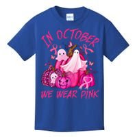 October We Wear Pink Pumpkin Ghost Halloween Breast Cancer Kids T-Shirt