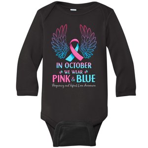 October We Wear Pink Blue Pregnancy Infant Loss Awareness Baby Long Sleeve Bodysuit