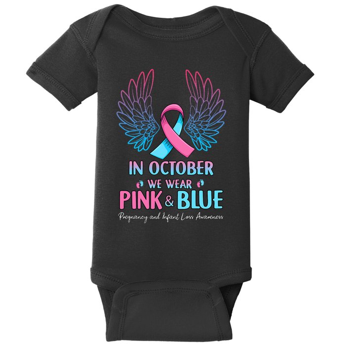 October We Wear Pink Blue Pregnancy Infant Loss Awareness Baby Bodysuit