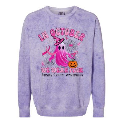 October We Wear Pin.K Breast Cancer Awareness Halloween Ghost Colorblast Crewneck Sweatshirt