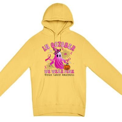 October We Wear Pin.K Breast Cancer Awareness Halloween Ghost Premium Pullover Hoodie