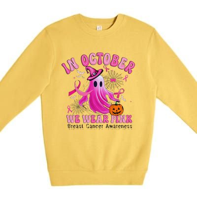 October We Wear Pin.K Breast Cancer Awareness Halloween Ghost Premium Crewneck Sweatshirt