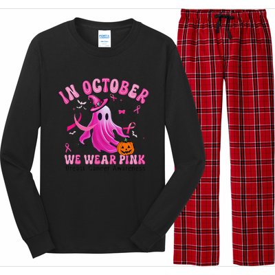 October We Wear Pin.K Breast Cancer Awareness Halloween Ghost Long Sleeve Pajama Set