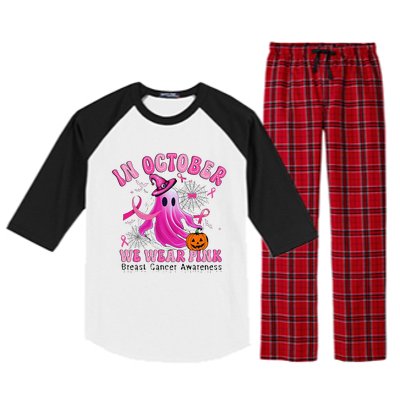 October We Wear Pin.K Breast Cancer Awareness Halloween Ghost Raglan Sleeve Pajama Set