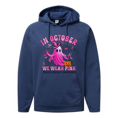 October We Wear Pin.K Breast Cancer Awareness Halloween Ghost Performance Fleece Hoodie