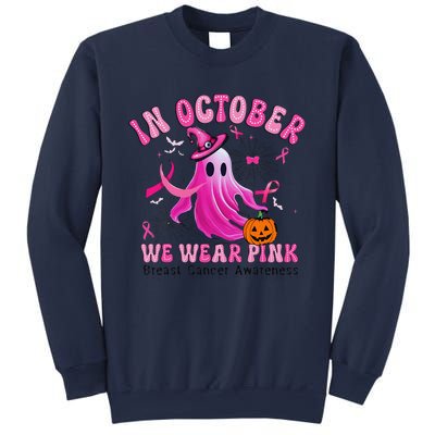 October We Wear Pin.K Breast Cancer Awareness Halloween Ghost Sweatshirt