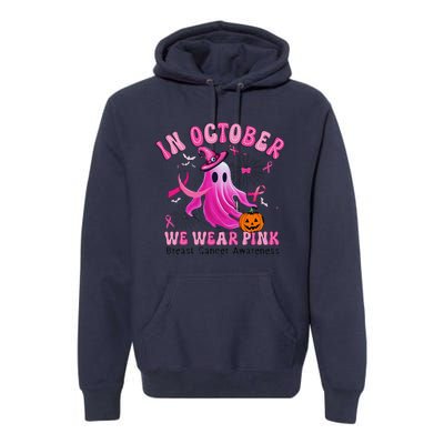 October We Wear Pin.K Breast Cancer Awareness Halloween Ghost Premium Hoodie