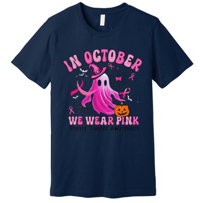 October We Wear Pin.K Breast Cancer Awareness Halloween Ghost Premium T-Shirt