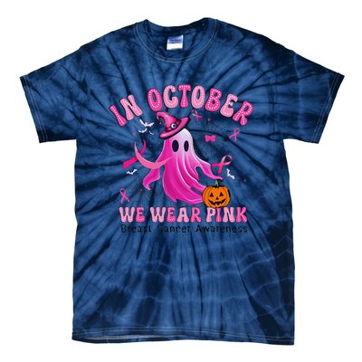 October We Wear Pin.K Breast Cancer Awareness Halloween Ghost Tie-Dye T-Shirt