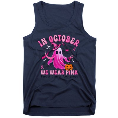 October We Wear Pin.K Breast Cancer Awareness Halloween Ghost Tank Top