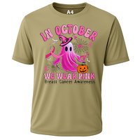 October We Wear Pin.K Breast Cancer Awareness Halloween Ghost Cooling Performance Crew T-Shirt