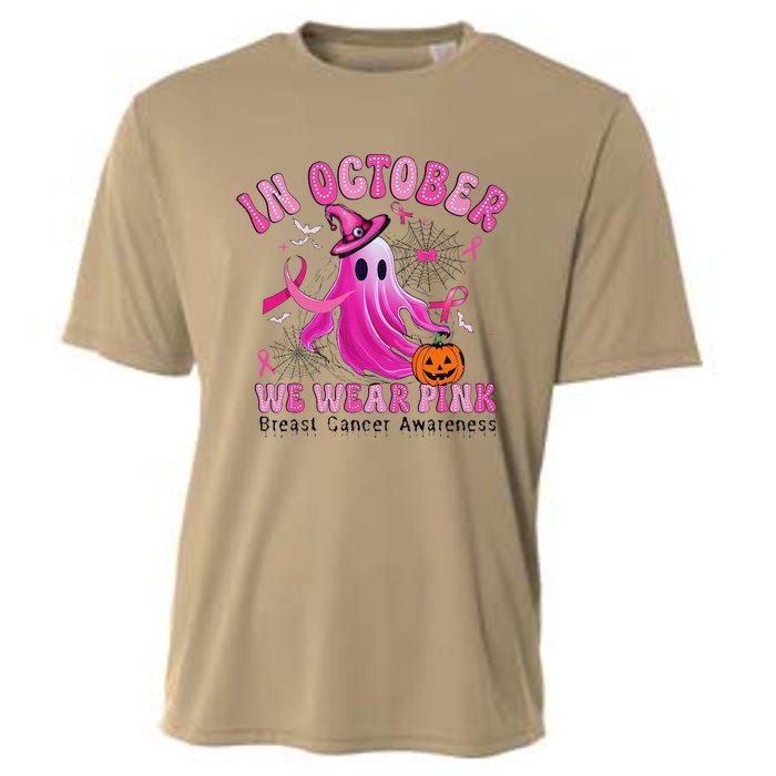 October We Wear Pin.K Breast Cancer Awareness Halloween Ghost Cooling Performance Crew T-Shirt