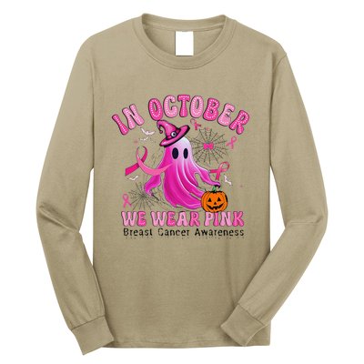 October We Wear Pin.K Breast Cancer Awareness Halloween Ghost Long Sleeve Shirt