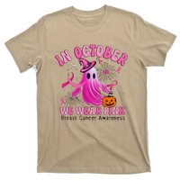 October We Wear Pin.K Breast Cancer Awareness Halloween Ghost T-Shirt