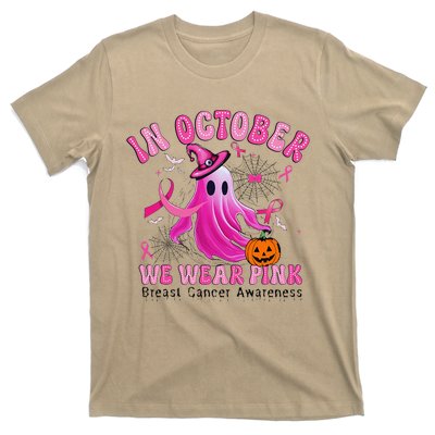 October We Wear Pin.K Breast Cancer Awareness Halloween Ghost T-Shirt