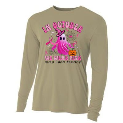 October We Wear Pin.K Breast Cancer Awareness Halloween Ghost Cooling Performance Long Sleeve Crew