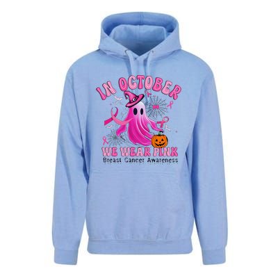 October We Wear Pin.K Breast Cancer Awareness Halloween Ghost Unisex Surf Hoodie