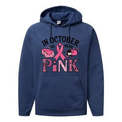 October We Wear Breast Cancer Awareness Postal Worker Performance Fleece Hoodie