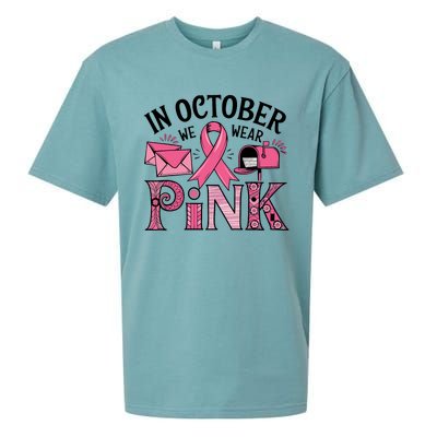 October We Wear Breast Cancer Awareness Postal Worker Sueded Cloud Jersey T-Shirt