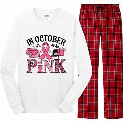 October We Wear Breast Cancer Awareness Postal Worker Long Sleeve Pajama Set