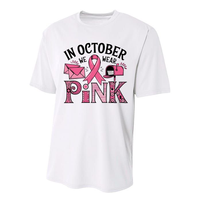 October We Wear Breast Cancer Awareness Postal Worker Performance Sprint T-Shirt