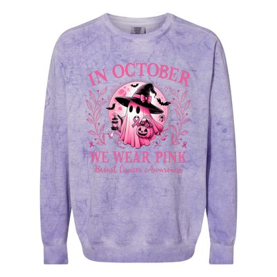 October We Wear Breast Cancer Awareness Halloween Ghost Colorblast Crewneck Sweatshirt