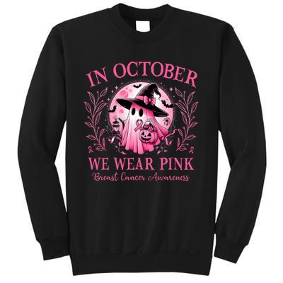 October We Wear Breast Cancer Awareness Halloween Ghost Sweatshirt