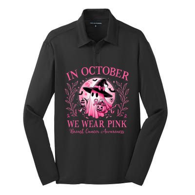 October We Wear Breast Cancer Awareness Halloween Ghost Silk Touch Performance Long Sleeve Polo