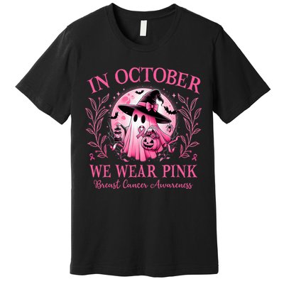 October We Wear Breast Cancer Awareness Halloween Ghost Premium T-Shirt