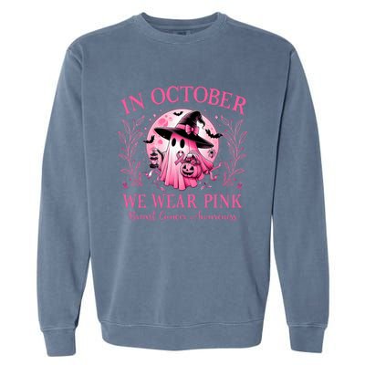 October We Wear Breast Cancer Awareness Halloween Ghost Garment-Dyed Sweatshirt