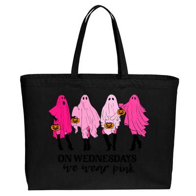 On Wednesday We Wear Pink Ghost Halloween Cotton Canvas Jumbo Tote