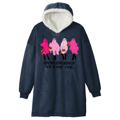 On Wednesday We Wear Pink Ghost Halloween Hooded Wearable Blanket