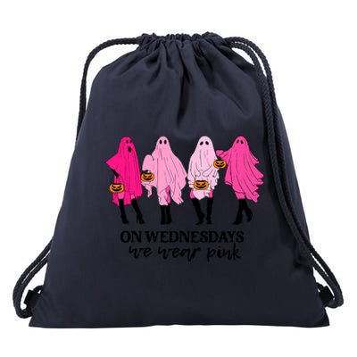 On Wednesday We Wear Pink Ghost Halloween Drawstring Bag