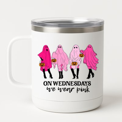 On Wednesday We Wear Pink Ghost Halloween 12 oz Stainless Steel Tumbler Cup