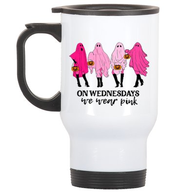 On Wednesday We Wear Pink Ghost Halloween Stainless Steel Travel Mug