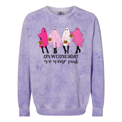 On Wednesday We Wear Pink Ghost Halloween Breast Cancer Colorblast Crewneck Sweatshirt