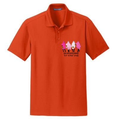 On Wednesday We Wear Pink Ghost Halloween Breast Cancer Dry Zone Grid Polo