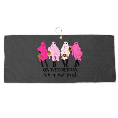 On Wednesday We Wear Pink Ghost Halloween Breast Cancer Large Microfiber Waffle Golf Towel