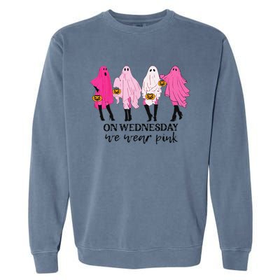 On Wednesday We Wear Pink Ghost Halloween Breast Cancer Garment-Dyed Sweatshirt