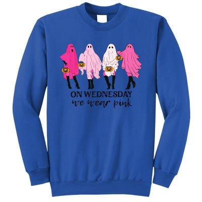 On Wednesday We Wear Pink Ghost Halloween Breast Cancer Sweatshirt