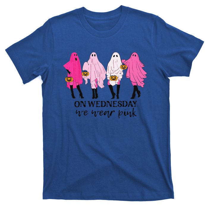 On Wednesday We Wear Pink Ghost Halloween Breast Cancer T-Shirt