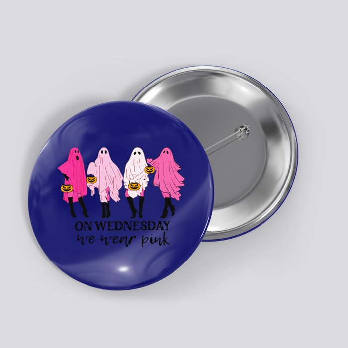 On Wednesday We Wear Pink Ghost Halloween Breast Cancer Button