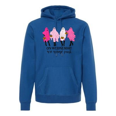 On Wednesday We Wear Pink Ghost Halloween Breast Cancer Premium Hoodie