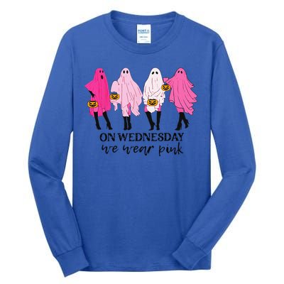 On Wednesday We Wear Pink Ghost Halloween Breast Cancer Tall Long Sleeve T-Shirt