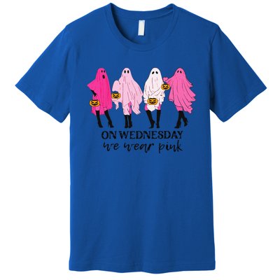 On Wednesday We Wear Pink Ghost Halloween Breast Cancer Premium T-Shirt