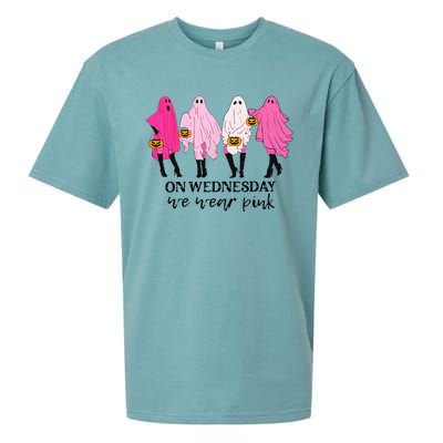 On Wednesday We Wear Pink Ghost Halloween Breast Cancer Sueded Cloud Jersey T-Shirt