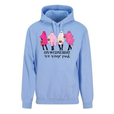 On Wednesday We Wear Pink Ghost Halloween Breast Cancer Unisex Surf Hoodie