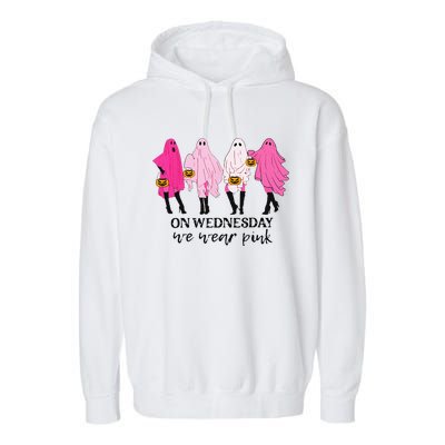 On Wednesday We Wear Pink Ghost Halloween Breast Cancer Garment-Dyed Fleece Hoodie